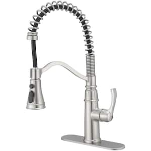 Single Handle Pull Down Sprayer Kitchen Faucet, Sing Hole SpringKitchen Sink Faucet with Plate in Brushed Nickel