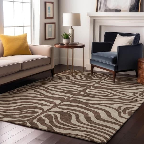 Mayfield Premium Machine Washable Abstract AMF1042 Brown 8 ft. x 10 ft. Area Rug