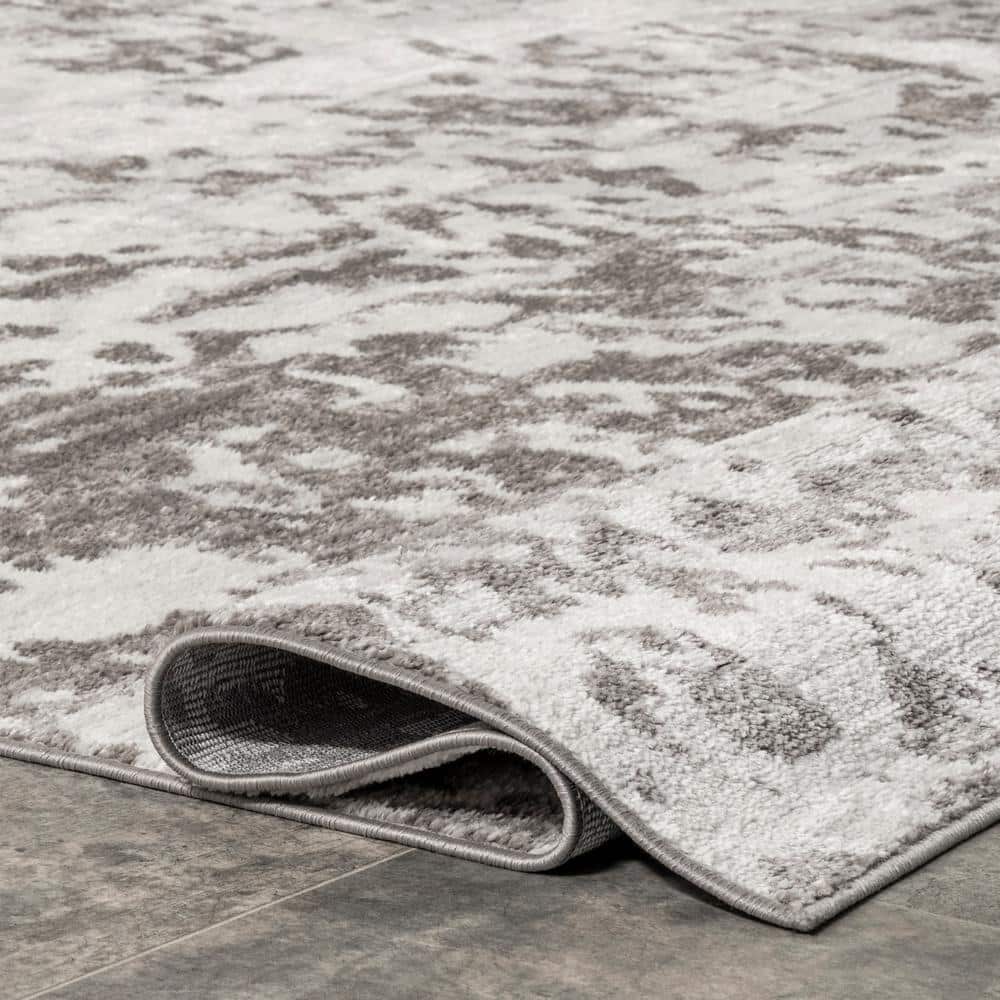 Gray Abstract Synthetic Rectangular Area Rug, 4' 3" x 6'