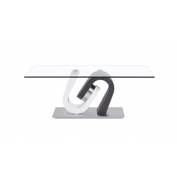 HomeRoots Amelia 28 in. in Gray/White Rectangle Glass Coffee Table