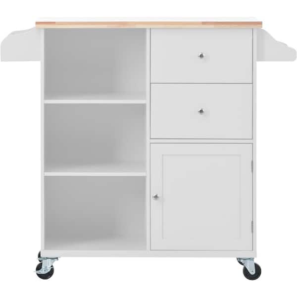 Portable Kitchen Island Cart White Modern Rolling Coffee Bar Serving  Trolley Kitchen Storage Cabinet with Rubberwood Countertop, 2 Drawers, 3  Tier Holders, Towel Rack, Spice Rack, Lockable Wheels – Built to Order