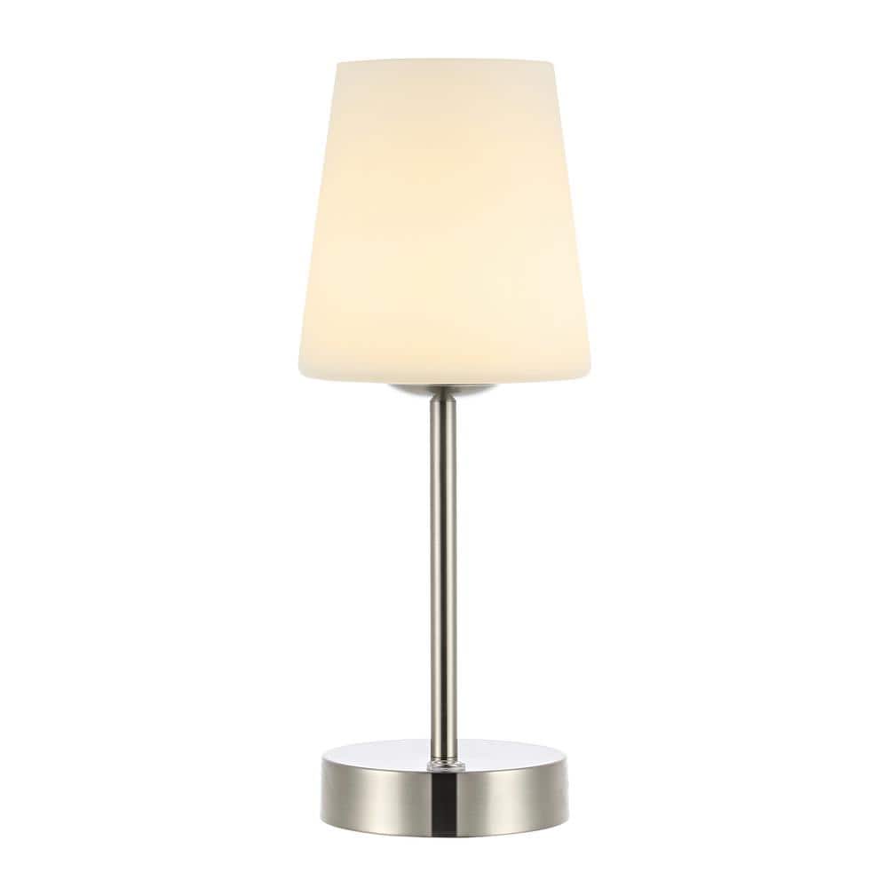 Nickel Cordless Rechargeable LED Table Lamp with Frosted Glass Shade
