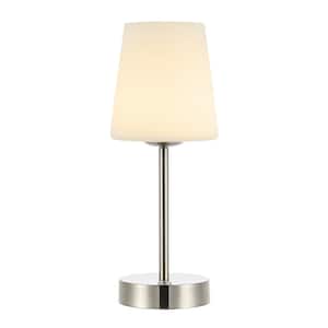 Carson 12.75 in. Nickel/White Modern Minimalist Iron Rechargeable Integrated LED Table Lamp
