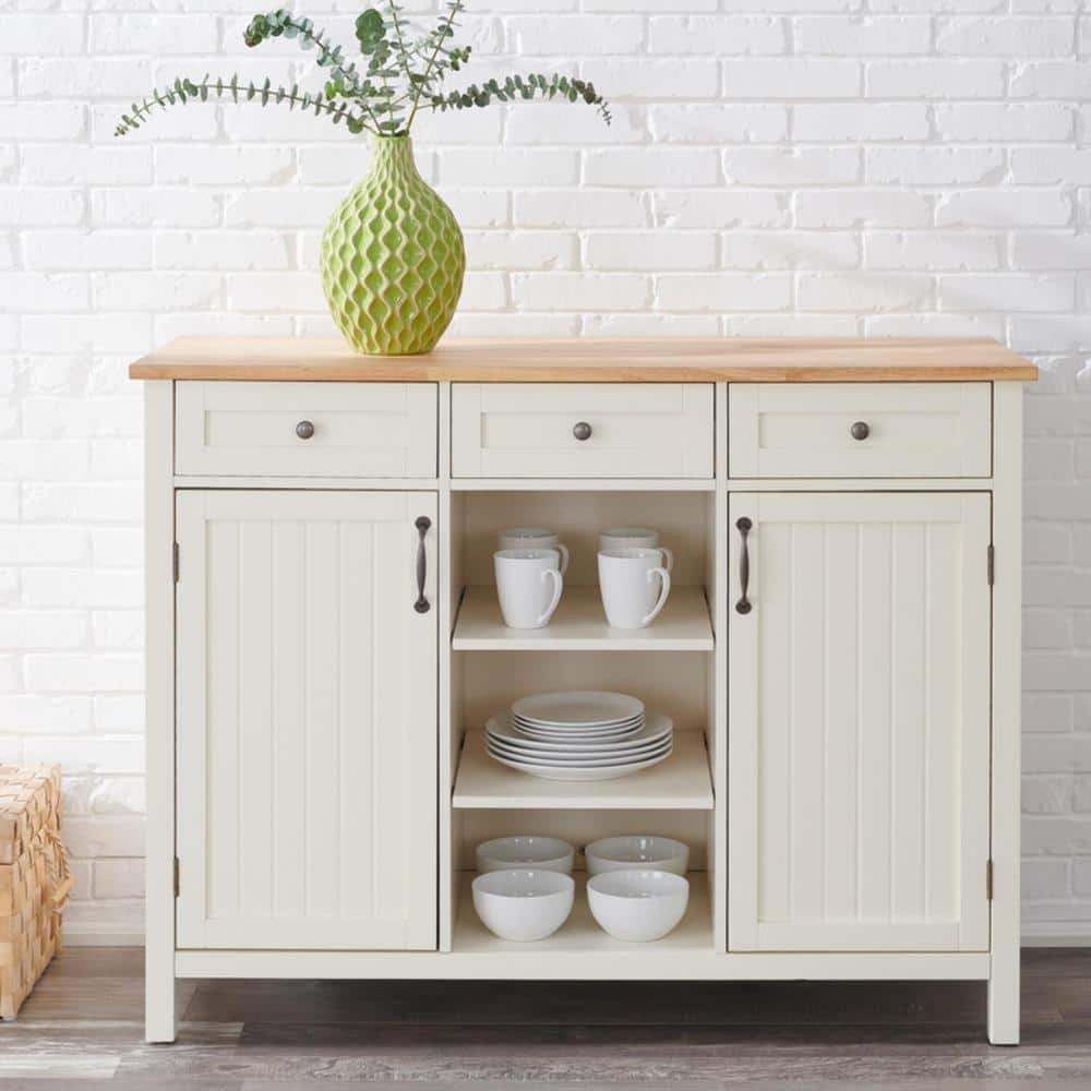 StyleWell Bainport Ivory Wooden Kitchen Island with Natural