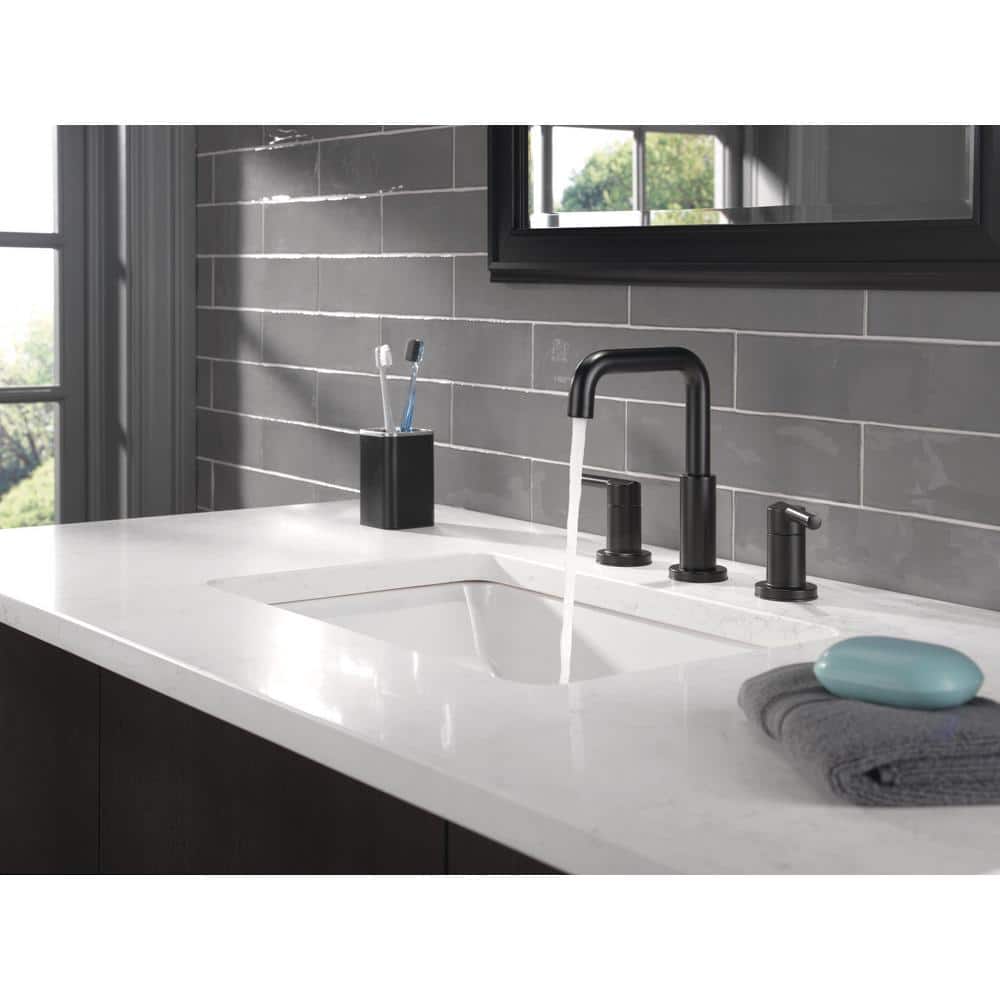 Matte Black Brass Widespread Bathroom Faucet with Drain