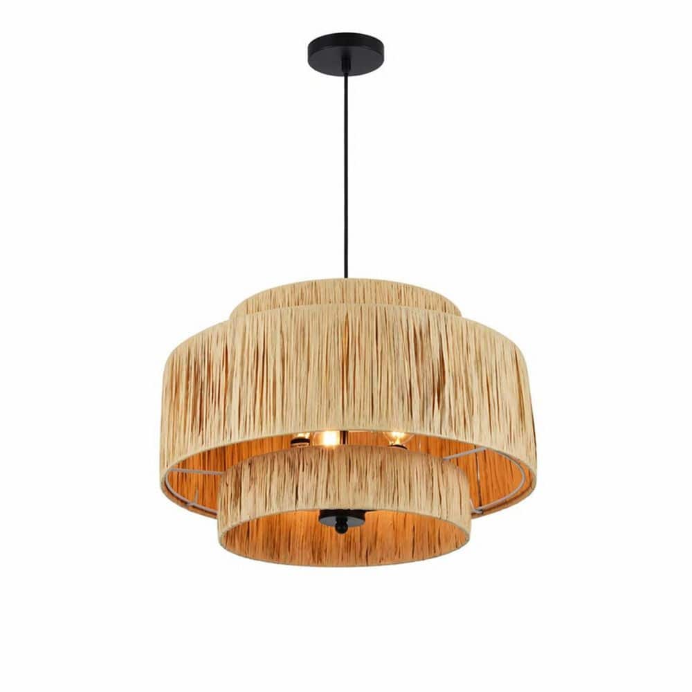 3-Light Brown Boho Chandelier with Natural Paper Rope Shade for Kitchen Island with no bulbs included price history on PriceWatchPro
