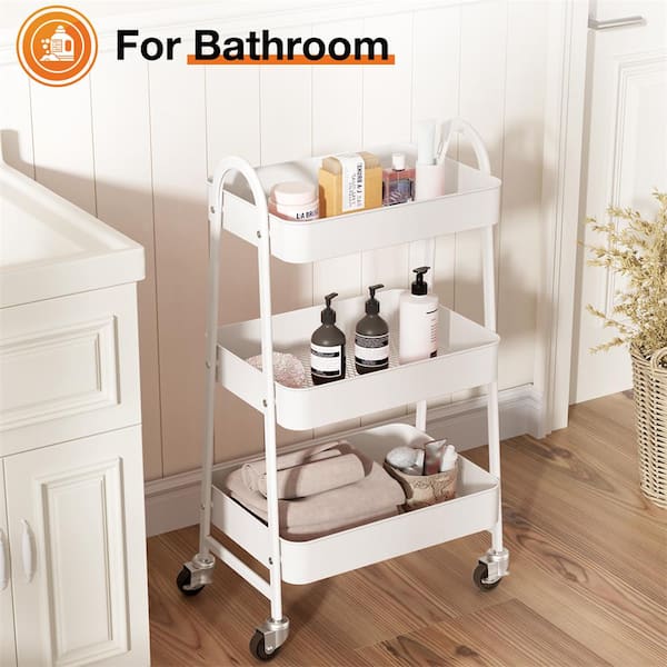 Rolling Utility Cart With Handle, 3 Tier Storage Organizer With Wheels Home Zone Living Vr00170u
