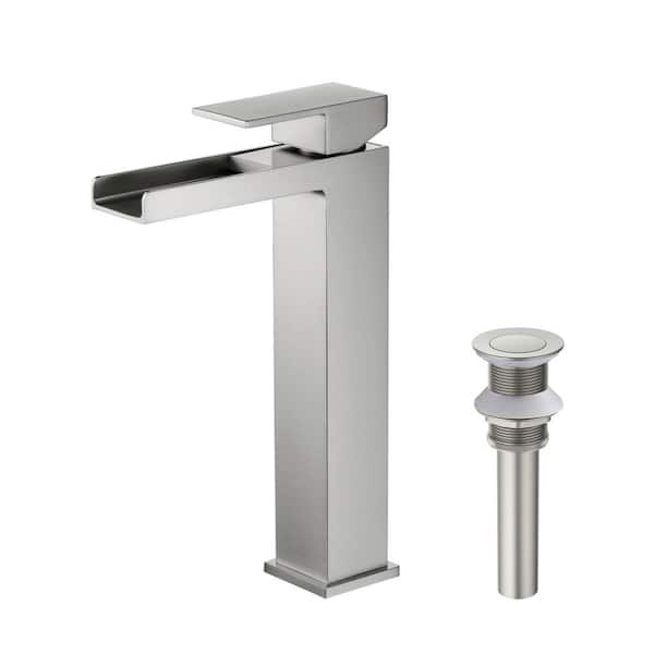 Single Handle Lever Handle Single Hole Bathroom Sink Faucet with Supply Lines and Pop-Up Drain in Brushed Nickel