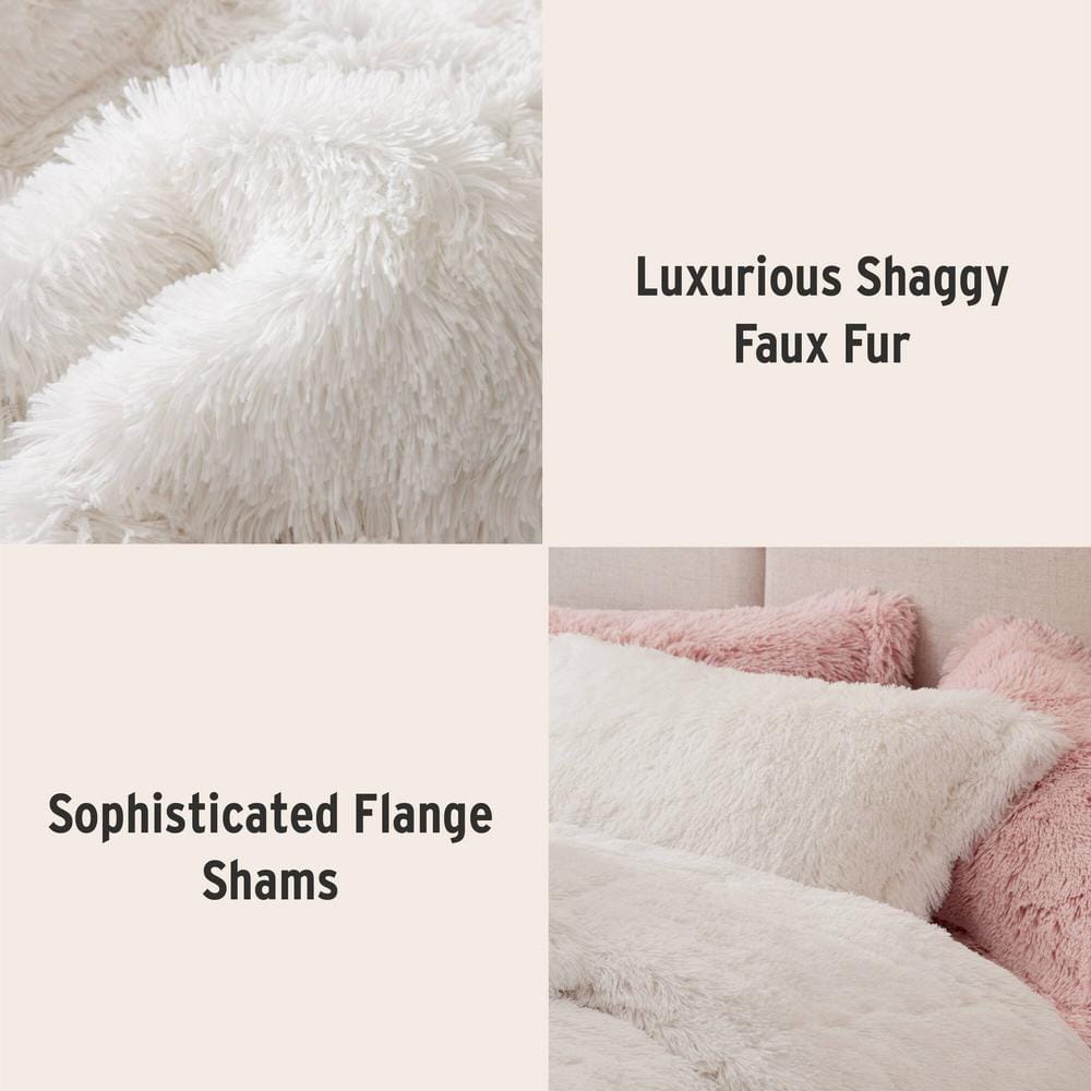 Full White Shaggy Faux Fur Comforter Set