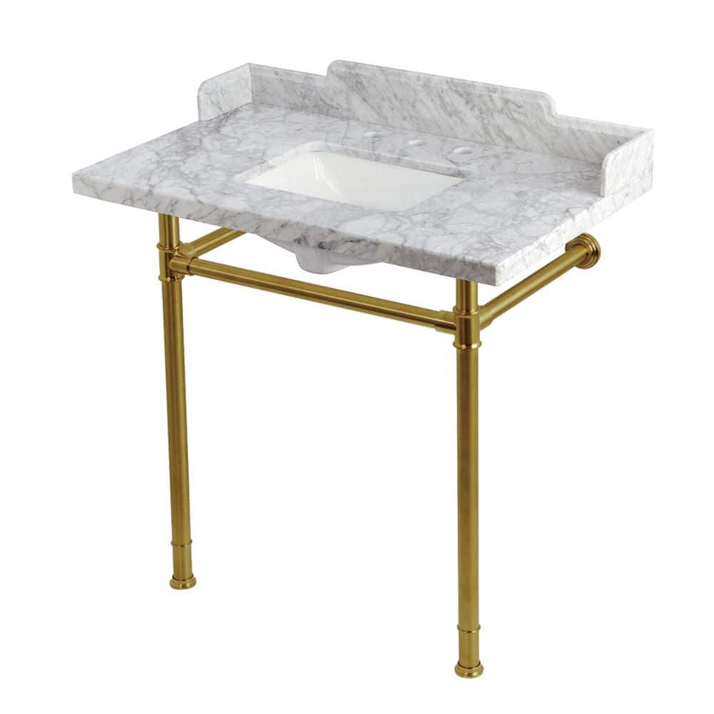 Wesselman 36 in. x 22 in. Console Sink Combo in Carrara Marble White/Brushed Brass with Legs price history on PriceWatchPro