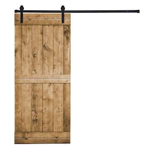Mid-Bar Serie 42 in. x 84 in. Briar smoke Knotty Pine Wood DIY Sliding Barn Door with Hardware Kit
