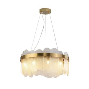 9-Light 23.6 in. Gold Modern Luxury Island Chandelier with Glass Shade