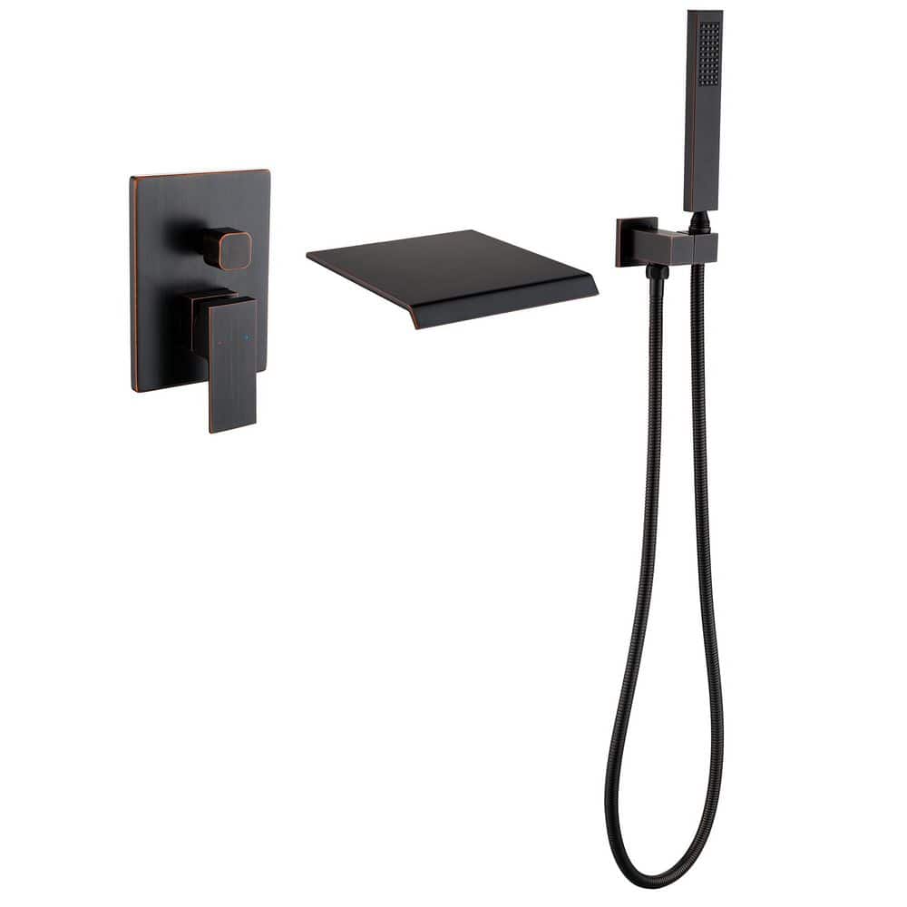 Single-Handle Wall-Mount Roman Tub Faucet Waterfall Tub Faucet with Hand Shower in Matte Black price history on PriceWatchPro