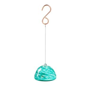 6 in. Teal Art Glass Air Hanging Basket Plant Decor