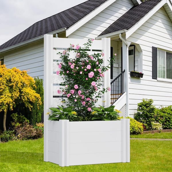 11.8 in. L x 23.6 in. W x 15.7 in. H 76 qts. White Vinyl PVC Planter Box Raised Beds with 47.2 in. H Trellis