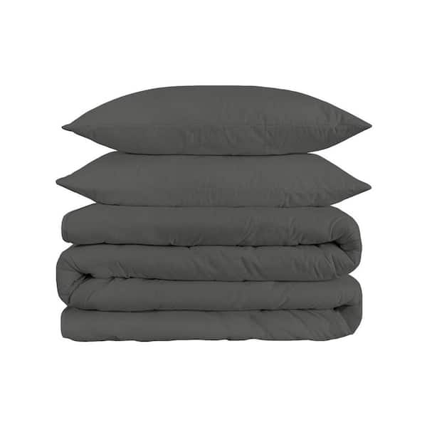 Gray Solid Color King Cotton Duvet Cover Set