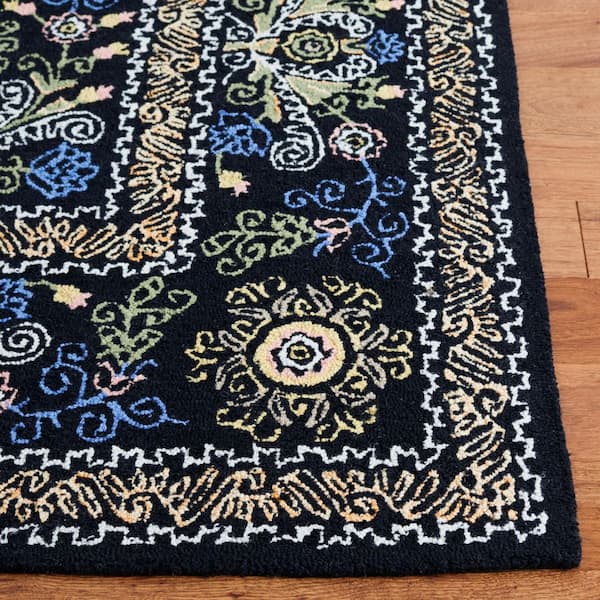 SAFAVIEH Micro-Loop Black/Green 9 ft. x 12 ft. Floral Border Area Rug  MLP522Z-9 - The Home Depot