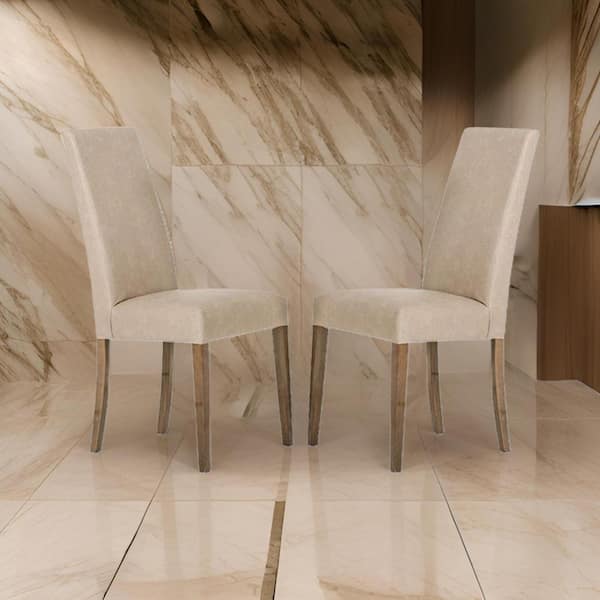 Benjara Beige Faux Leather Tapered Block Legs Dining Chair (Set of 2)