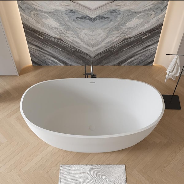 Xspracer Moray 65 in. x 33.5 in. Solid Surface Stone Resin Flatbottom Freestanding Bathtub Soaking Bathtub in Matte White JH-ST2110367 Xspracer Moray 65 in. x 33.5 in. Solid Surface Stone Resin Flatbottom Freestanding Bathtub Soaking Bathtub in Matte White JH-ST2110367