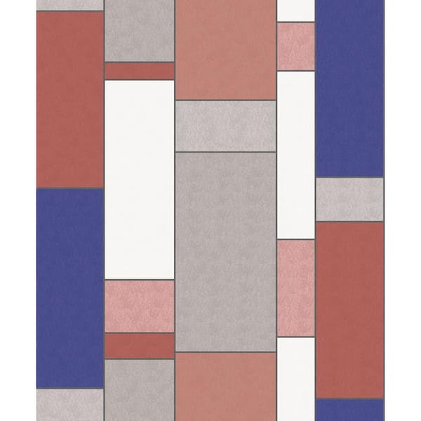 Seabrook Designs Cobalt and Red Brick De Stijl Geometric Paper Non-Woven Unpasted Wallpaper Roll (covers 56 sq. ft.)