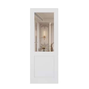 36 in. x 80 in. Half Lite Mirrored Glass White Primed MDF Wood Pocket Sliding Door with Pocket Door Set and Soft Close