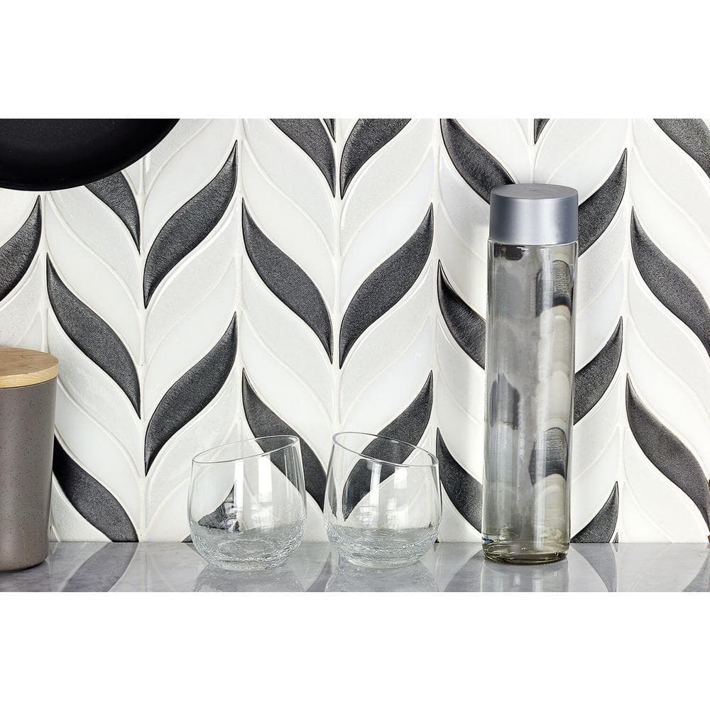 Gunmetal and White Ceramic Fish Scale Mosaic Wall Tile