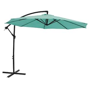 9.5 ft. Steel Cantilever Offset Outdoor Patio Umbrella with Crank in Seafoam