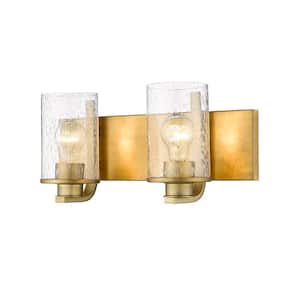 Beckett 16 in. 2-Light Olde Brass Vanity Light with Glass Shade