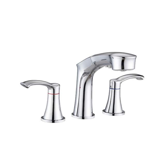8 in. Widespread Double Handle Bathroom Faucet with Pull Out Sprayer in Chrome