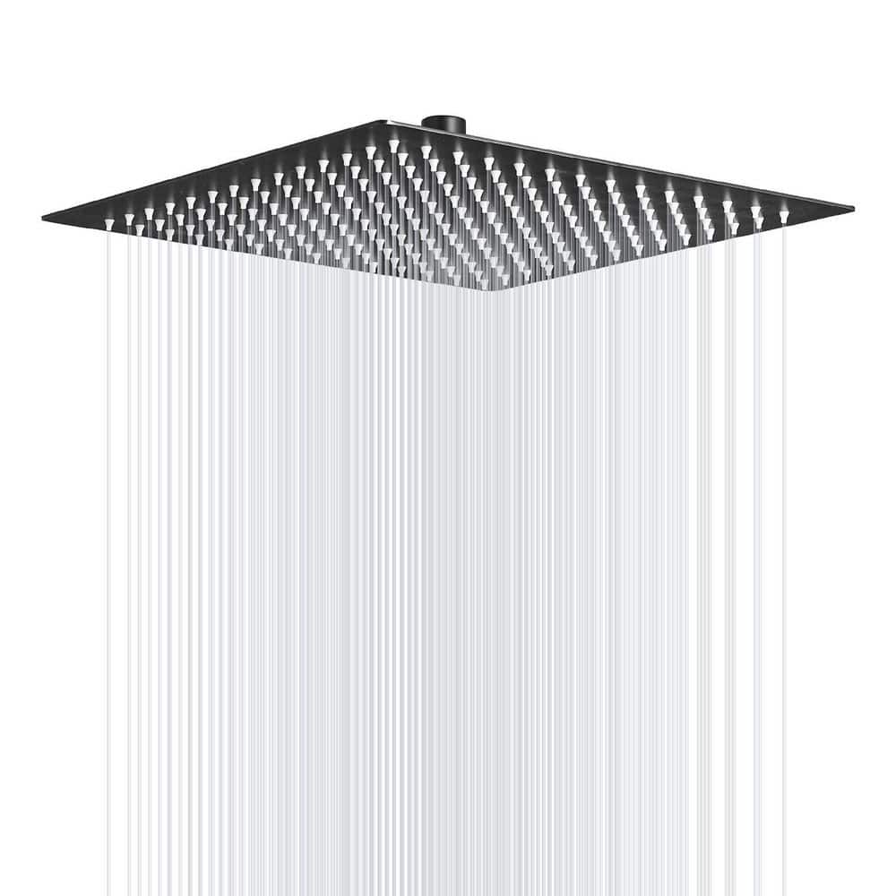 Matte Black 12-Inch Square Stainless Steel Rain Shower Head