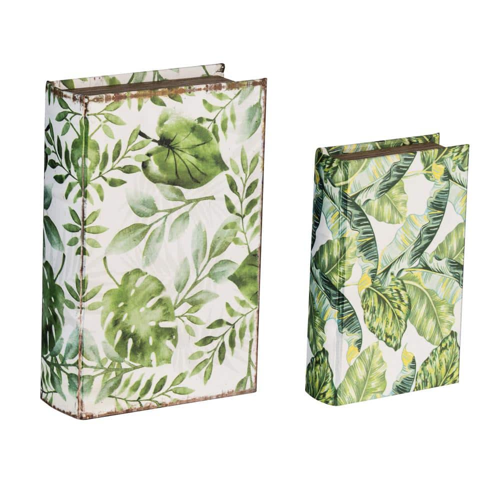 Botanical Green And White 11 in. x 7 in. MDF Decorative Book Boxes (Set of 