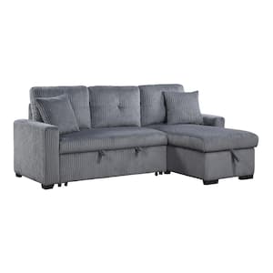 Michah 83.5 in. Straight Arm 3-Piece Fabric Reversible Sectional Sofa with Pull-Out Bed and Hidden Storage in Dark Gray