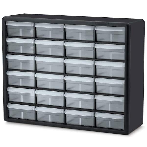 Akro-Mils 24-Compartment Drawer Small Parts Organizer Hardware Storage, 20 in. W x 6 3/8 in. D x 15 13/16 in. H, Black (1-Pack)