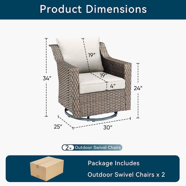 Thrive 2-Piece Brown Wicker Outdoor Rocking Chair Patio Furniture Swivel Glider Set Deep Seating with Beige Cushions