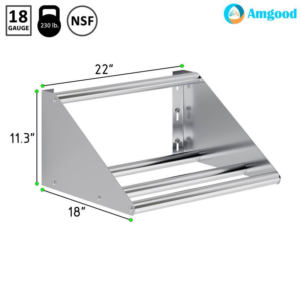 22-Inch Stainless Steel Wall-Mounted Tubular Glass Rack Shelf