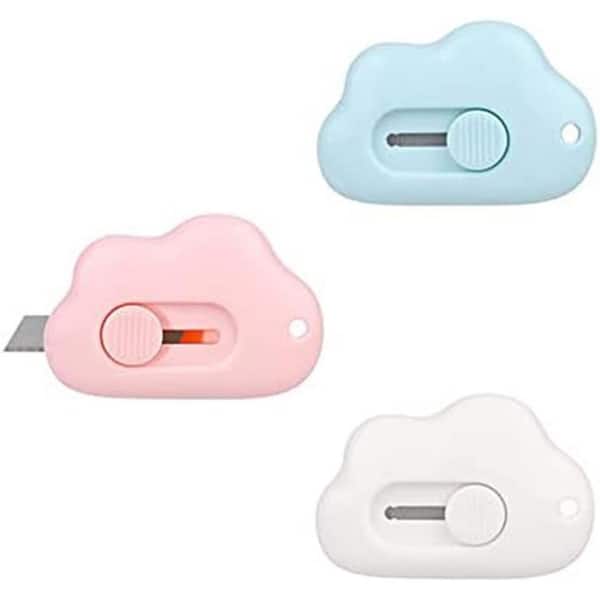 Unbranded Cloud Shaped Mini Art Utility Knives Box Cutter Retractable Letter Opener 3 Pcs Compact Durable ABS Shell