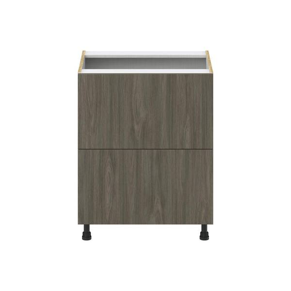 J COLLECTION Medora Textured 27 in. W x 34.5 in. H x 24 in. D in Slab Walnut Shaker Assembled Base Kitchen Cabinet with 2 Drawers