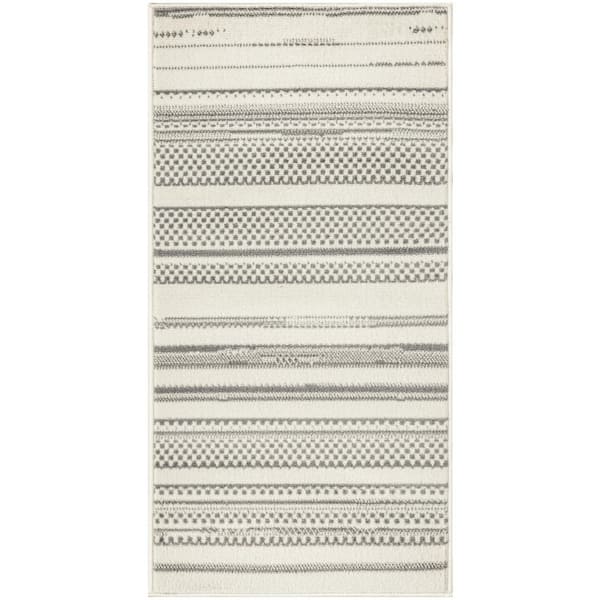 Nourison Grafix Ivory Grey doormat 2 ft. x 4 ft. Abstract Contemporary Area Rug