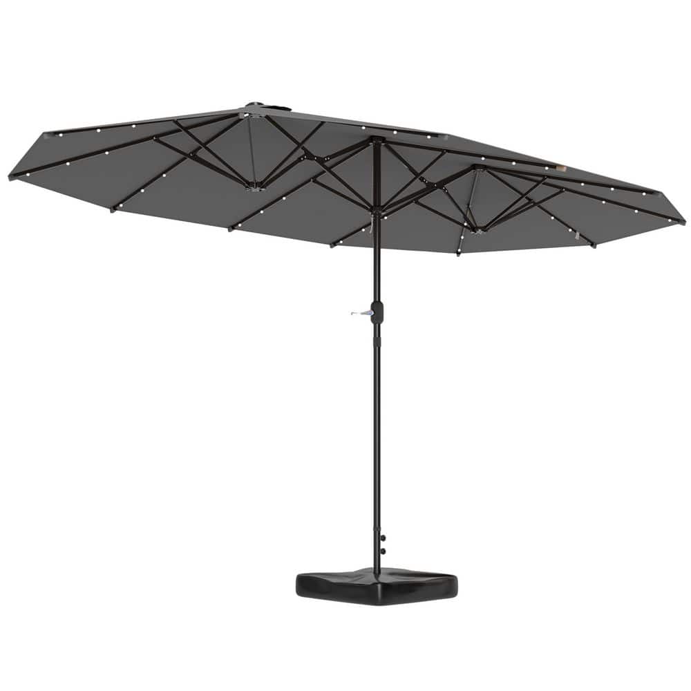 14.4 ft. Double Umbrella, Large Outdoor Patio Umbrella in Gray with Base In