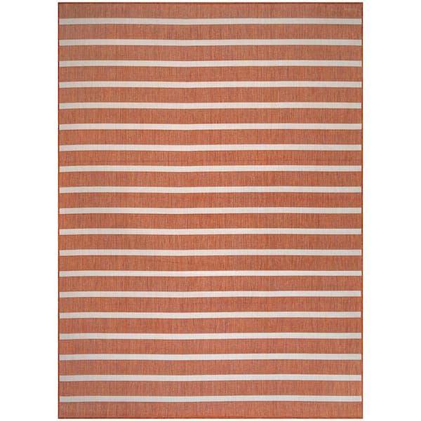 Nourison Positano Terracotta Ivory 8 ft. x 10 ft. Stripes Contemporary Area Rug