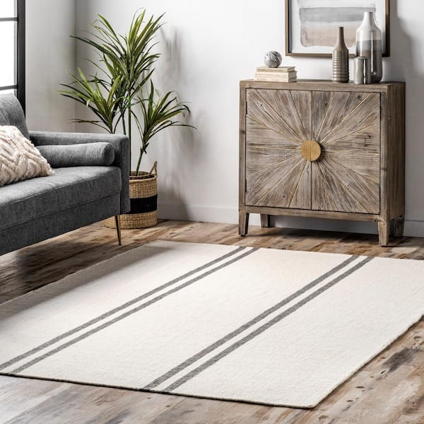Stacia Ivory 8 ft. x 10 ft. Stripes Wool Flatweave Indoor Area Rug