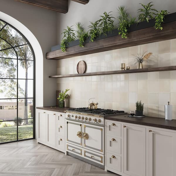 Cadence 8 in. x 8 in. Glossy Warm Ivory Porcelain Zellige Square Tile (12.49 sq ft/case)-29 Pack