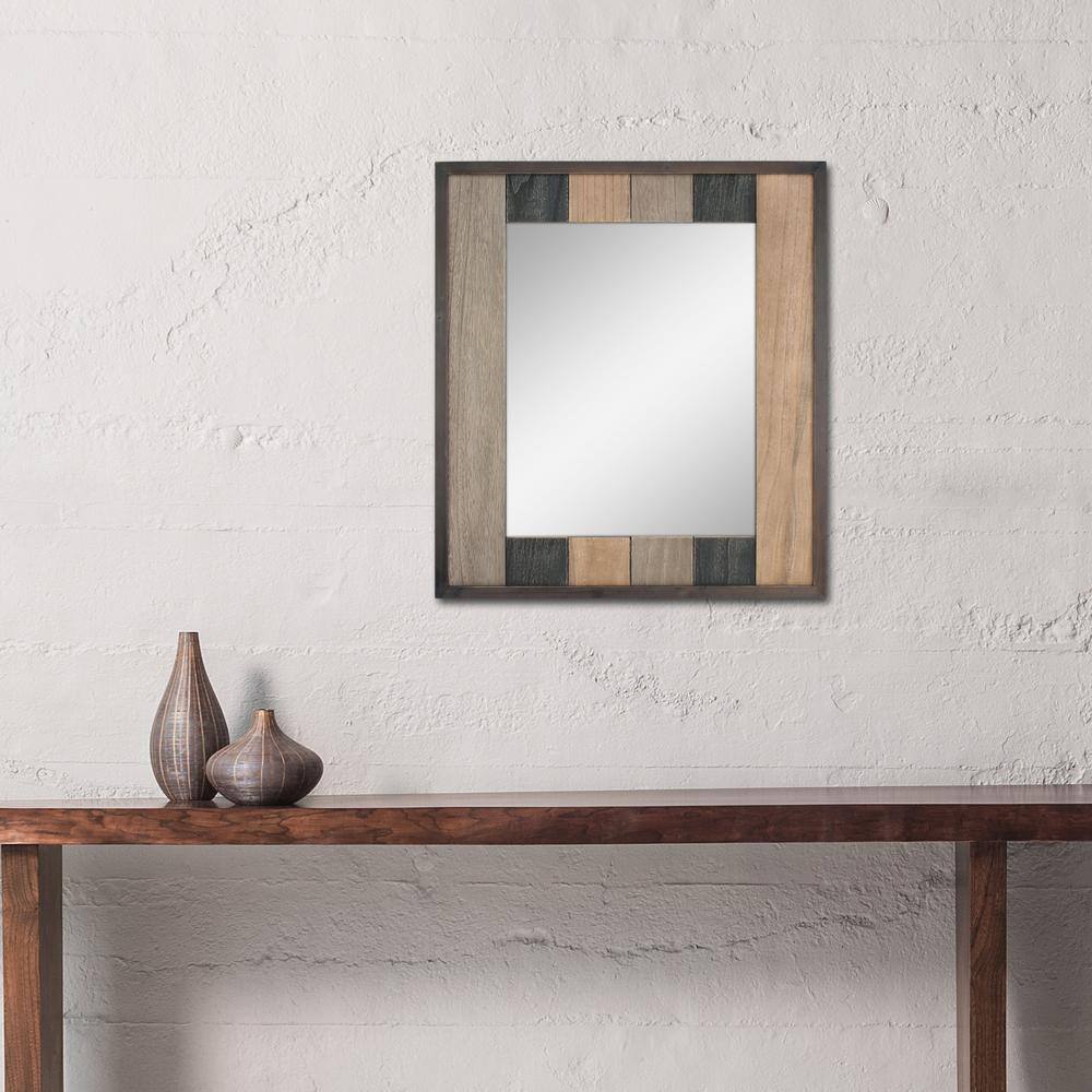 Rustic Rectangular Natural Wood Wall Mirror with Mounting Brackets