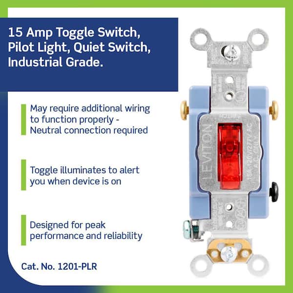 15 Amp Industrial Grade Heavy Duty Single-Pole Pilot Light Toggle Switch, Red 1201-PLR