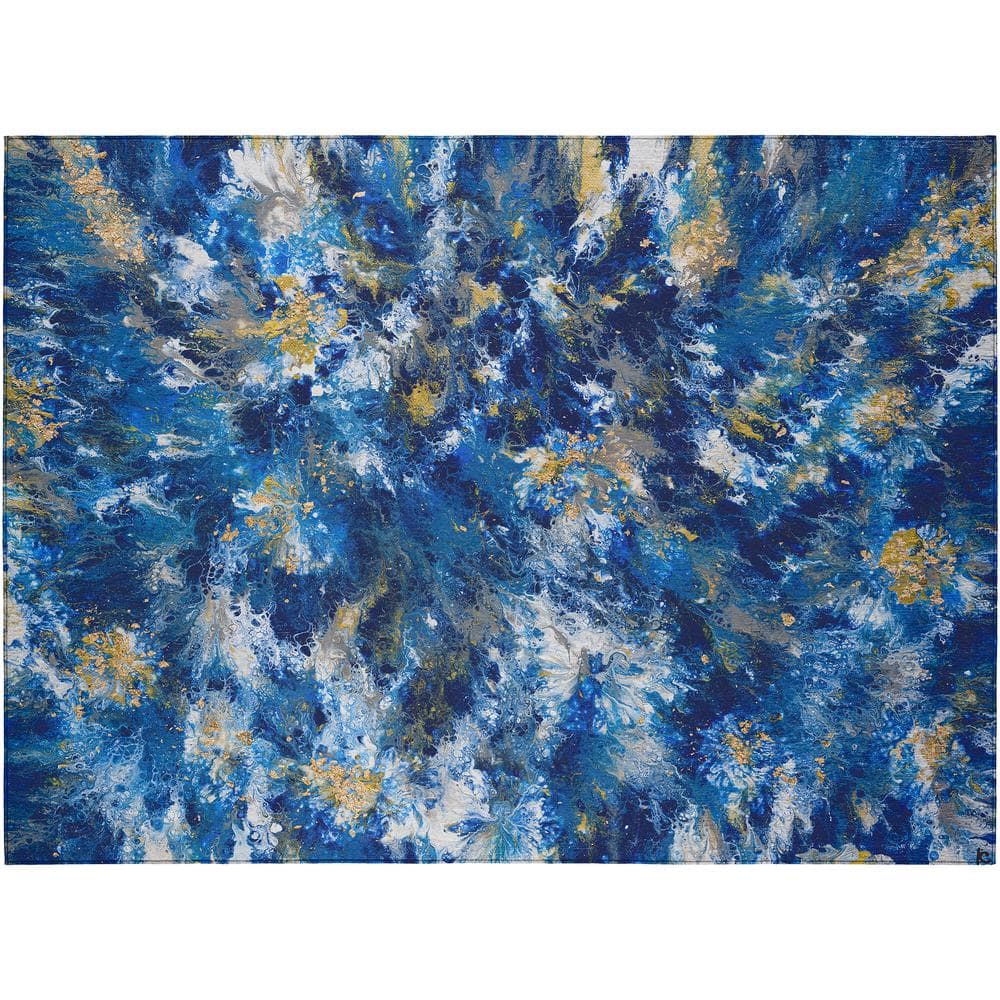 Karina Blue 1 ft. 8 in. x 2 ft. 6 in. Geometric Indoor/Outdoor Area Rug