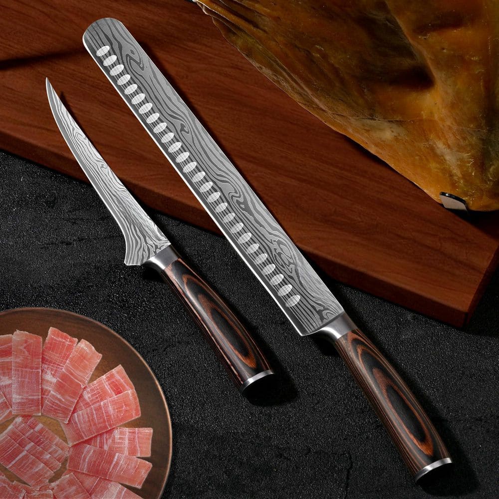7 in. German High Carbon Stainless Steel Partial Tang Professional BBQ Carving Knife Set with Slicing and Boning Knife