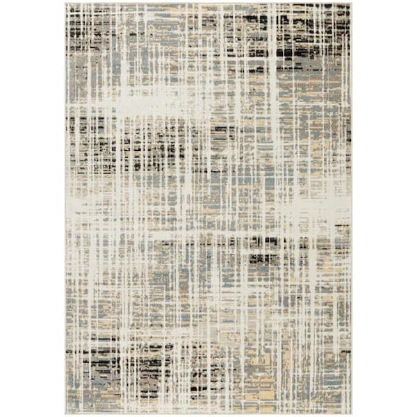 Nourison Washable Decor Ivory Blue 9 ft. x 12 ft. Abstract Contemporary Area Rug