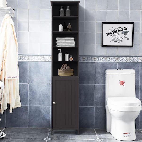 Bunpeony 14.5 in. W x 14.5 in. D x 63 in. H Black Freestanding Bathroom Storage Linen Cabinet