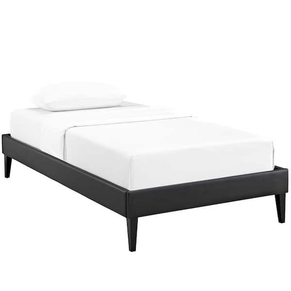 MODWAY Tessie Black Upholstered Faux Leather Twin Bed Frame with Squared Tapered Legs
