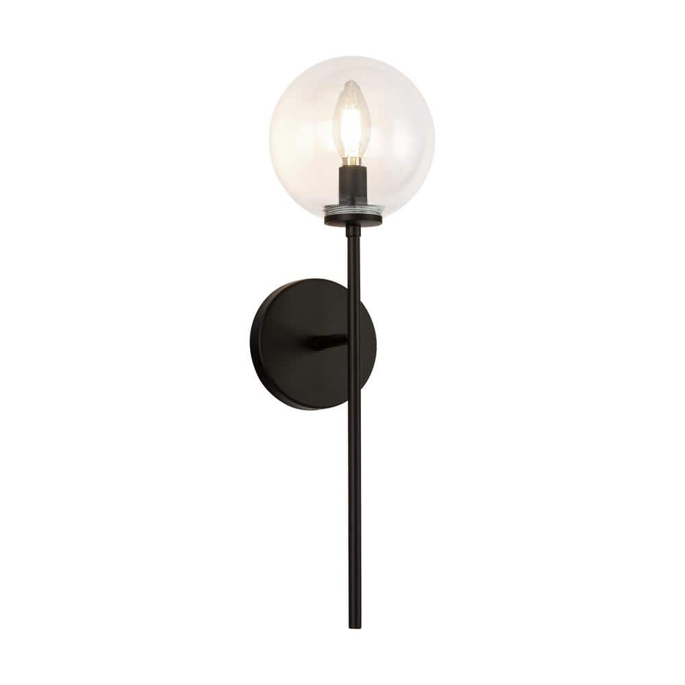 Cassia Matte Black and Clear Glass Wall Sconce